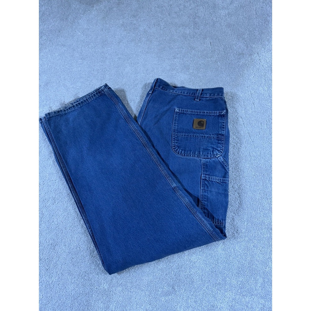 Carhartt Jeans Adult 44/34 Blue Denim Relaxed‎ Fit Cotton Workwear B13 DST Mens